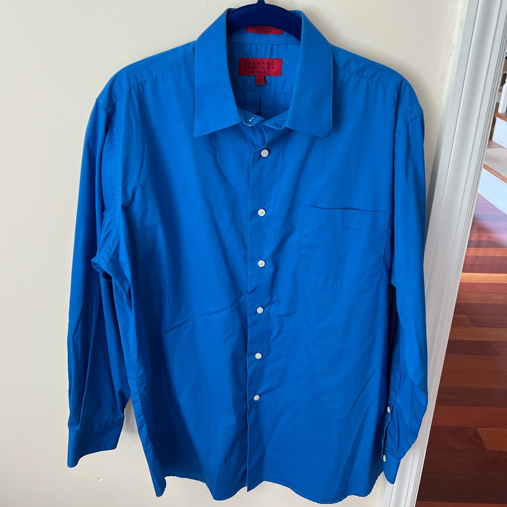 Men’s Blue Bergamo New York Fitted Long Sleeve Button Down Dress Shirt